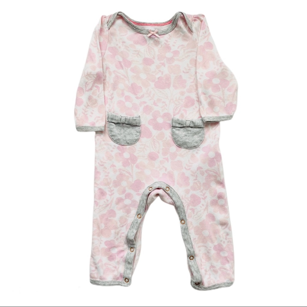 Pink Floral Footless Romper with Bow Detail